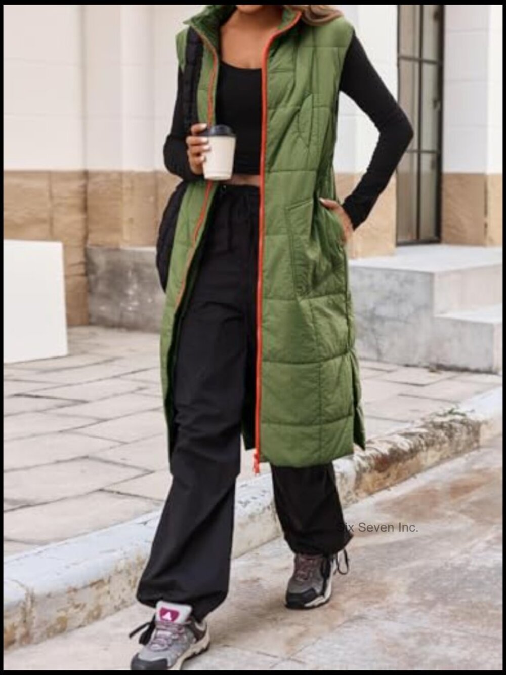 Long Quilted Puffer Vest Lightweight Sleeveless Winter Jacket Side Slit - Picture 3 of 5